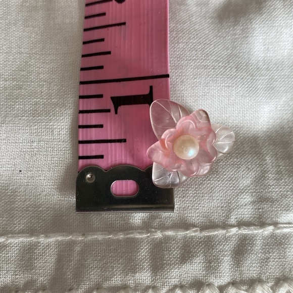 Dainty Pink Flower Clip On Earrings - Picture 4 of 4